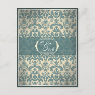 Vintage blaue Damast-Empfangskarte Begleitkarte