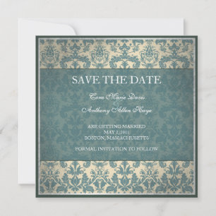 Vintage blaue Damastasenkarte Save the Date