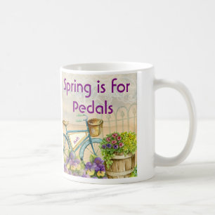 Vintage blaue Fahrrad-Petunien und Stiefmütterche Tasse