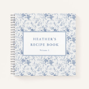 Vintage Blaue Florale Personalisierte Rezepte Notizbuch
