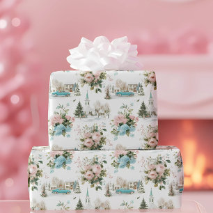 Vintage blaue florale Weihnachtspapier Geschenkpapier