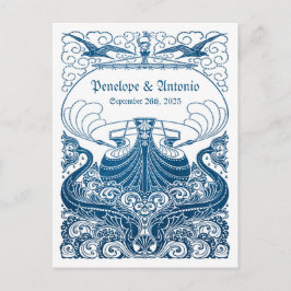 Vintage blaue Foil-Hochzeit speichern Sie das Datu Ankündigungspostkarte