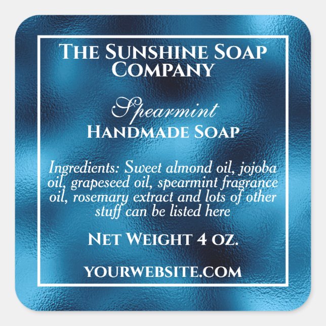 Vintage blaue Folienseife und Kosmetik Quadratischer Aufkleber (Vorderseite)