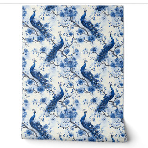 Vintage Blaue Französische Chinoiserie Pfau Boho Tapete