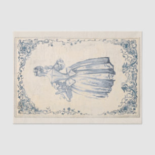 Vintage Blaue Französische Dame Schwan Vogel Rahme Seidenpapier