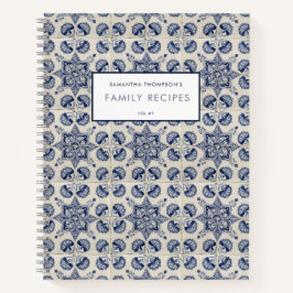 Vintage Blaue geometrische Blume Rezept Notizbuch