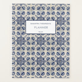 Vintage Blaue geometrische Blume Rezept Planer
