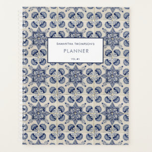 Vintage Blaue geometrische Blume Rezept Planer