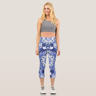 Vintage blaue geometrische, indische Dekoration. Capri Leggings