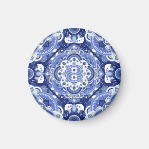 Vintage blaue geometrische, indische Dekoration. Magnet