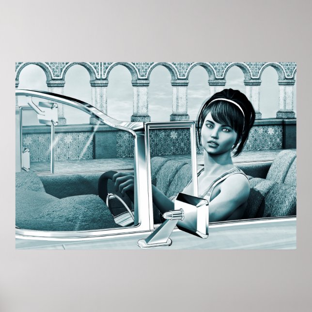 Vintage-Blaue-Glamour-Frauenporträt-Kunst Poster (Vorne)