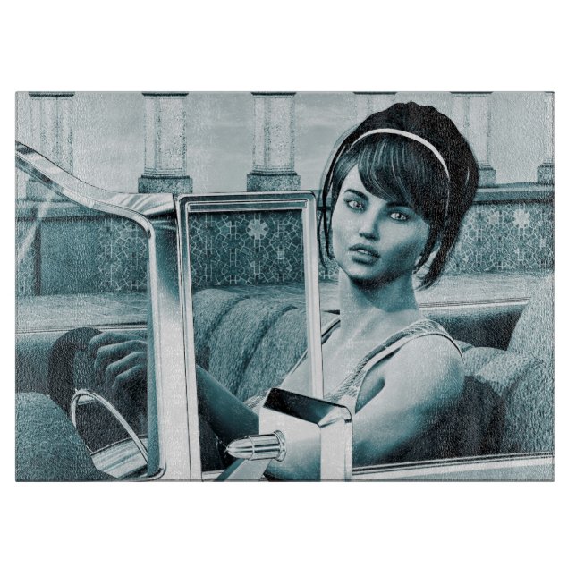 Vintage-Blaue-Glamour-Frauenporträt-Kunst Schneidebrett (Vorderseite)