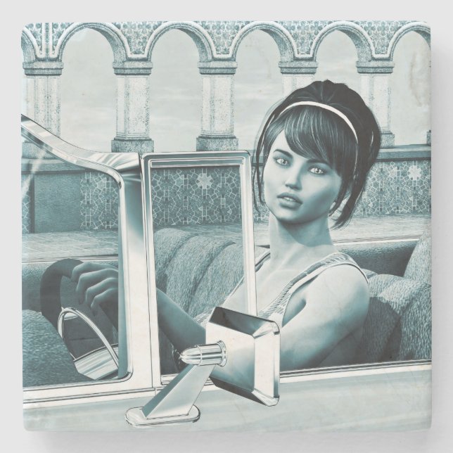 Vintage-Blaue-Glamour-Frauenporträt-Kunst Steinuntersetzer (Vorderseite)