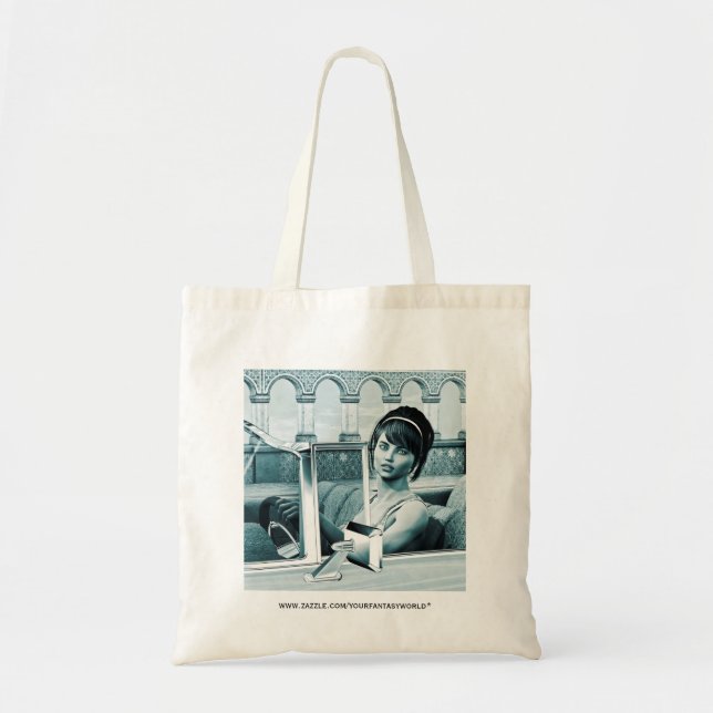 Vintage-Blaue-Glamour-Frauenporträt-Kunst Tragetasche (Vorne)