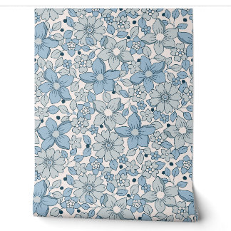 Vintage Blaue Groovy Florale Boho Tapete