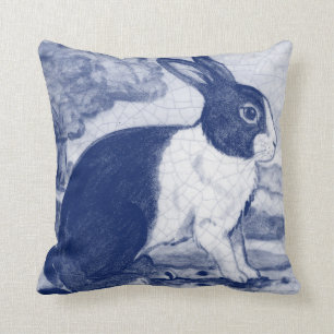 Vintage Blaue Holländische Kaninchen Dedham Delft Kissen