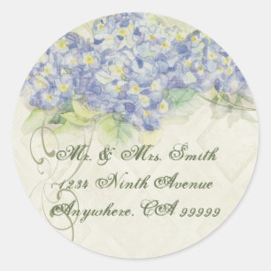 Vintage Blaue Hortensie - Hochzeits Siegel Aufkleb Runder Aufkleber