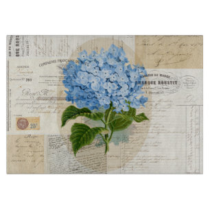 Vintage Blaue Hortensien-Französisches Schneidbret Schneidebrett