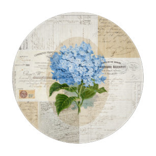 Vintage Blaue Hortensien-Französisches Schneidbret Schneidebrett