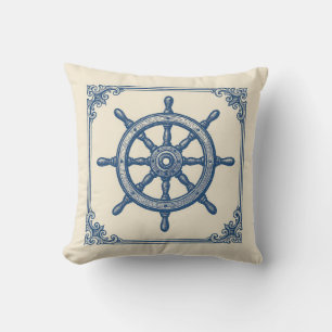 Vintage blaue Kapitän's Wheel Nautical Coast Kissen