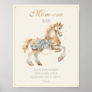 Vintage Blaue Karussellpferd Mom-osa Bar Poster