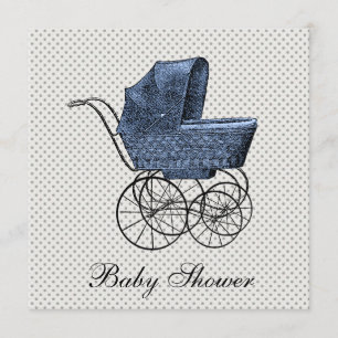 Vintage Blaue Kinderwagen-Baby-Party für Jungen Einladung
