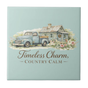 Vintage Blaue Lastwagen Hütte Wildblumen Friedlich Fliese