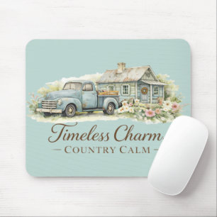 Vintage Blaue Lastwagen Hütte Wildblumen Friedlich Mousepad