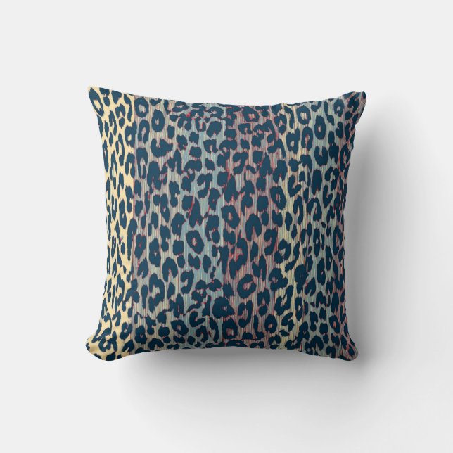 Vintage blaue Leopard-Druck-Haut Kissen (Vorderseite)