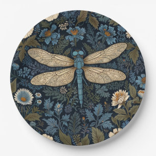 Vintage blaue Libelle Pappteller