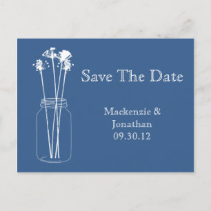 Vintage blaue Maurer-Glas-Wildblumen Save the Date Ankündigungspostkarte