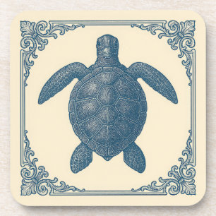 vintage Blaue Meeresschildkröte Nautical Getränkeuntersetzer