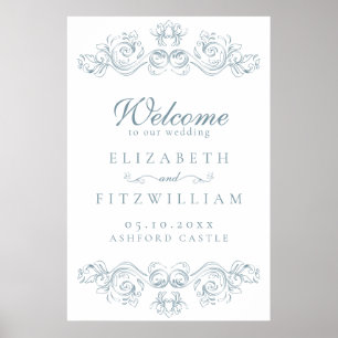 Vintage Blaue Ornate Rahmen Hochzeit Willkommen Poster