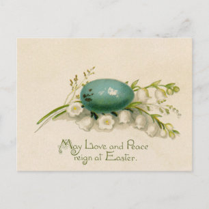 Vintage Blaue Ostereier und Maiglöckchen Postkarte