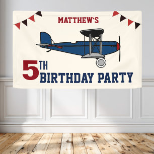 Vintage Blaue Retro-Flugzeug-Geburtstagsfeier Banner