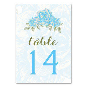 Vintage blaue Rose Hochzeitskarte Tischnummer