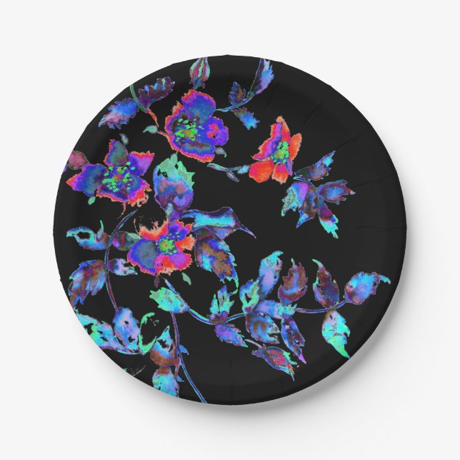 Vintage blaue Rose Pappteller (Vorderseite)