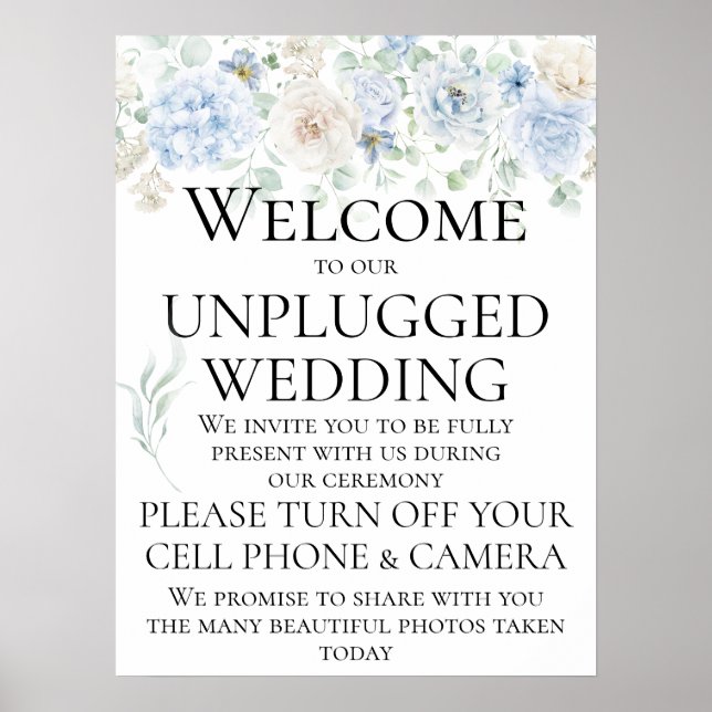 Vintage blaue Rose Unplugged Wedding Zeremonie Poster (Vorne)