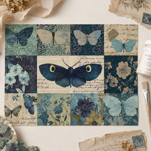 Vintage Blaue Schmetterling-Decoupage-Blumen-Colla Seidenpapier