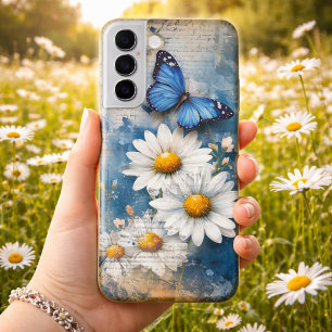 Vintage Blaue Schmetterling und Gänseblümchen – Co Samsung Galaxy Hülle