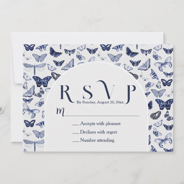 Vintage blaue Schmetterlinge Einladung (Vorderseite)