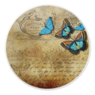 Vintage blaue Schmetterlinge Keramikknauf