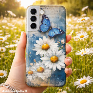 Vintage Blaue Schmetterlinge und Gänseblümchen – C Samsung Galaxy Hülle