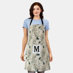 Vintage Blaue Schmetterlings-Blumen-Monogramm Schürze