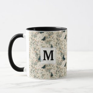 Vintage Blaue Schmetterlings-Blumen-Monogramm Tasse
