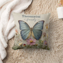 Vintage Blaue Schmetterlings-Blumengarten-Familie