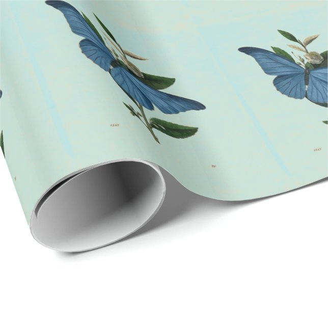 Vintage-blaue Schmetterlings-Geschenkverpackungspa Geschenkpapier (Rolleneckpunkt)