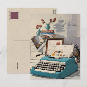 Vintage Blaue Schreibmaschinentisch Persönlich Ret Postkarte