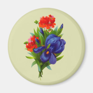 Vintage Blaue Schwertlilien-Blumenstrauß-Magnet Magnet