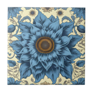 Vintage blaue Sonnenblumen Kunst Fliese
